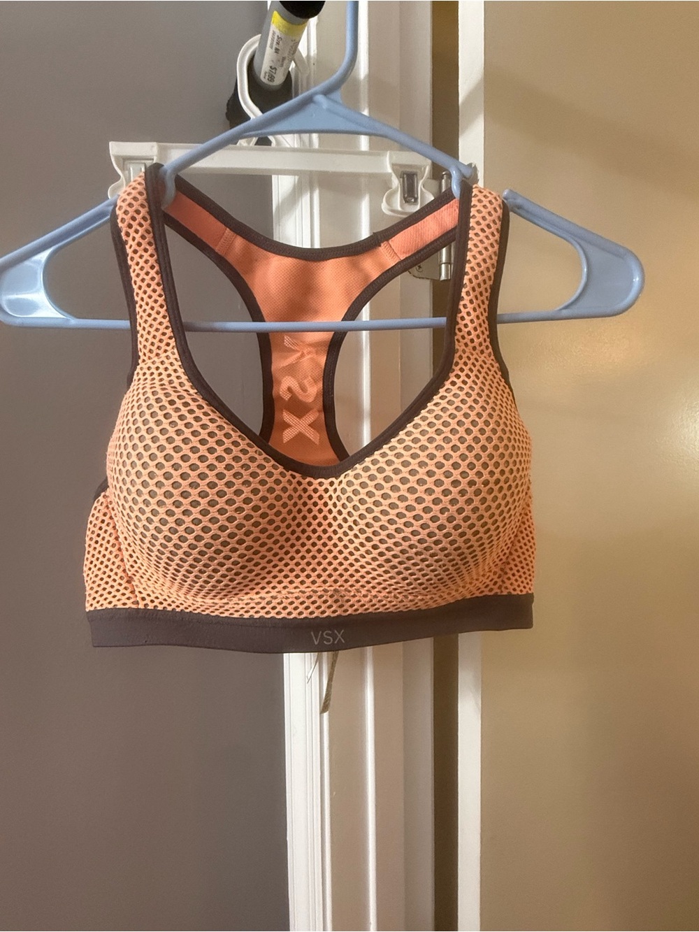 VSX Peach and Brown Mesh Racerback Sports Bra